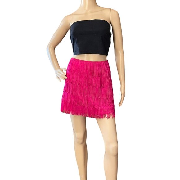 Express Fringe Mini Skirt Size 8 Pink Party Tassel Modern Cowgirl - Picture 6 of 6